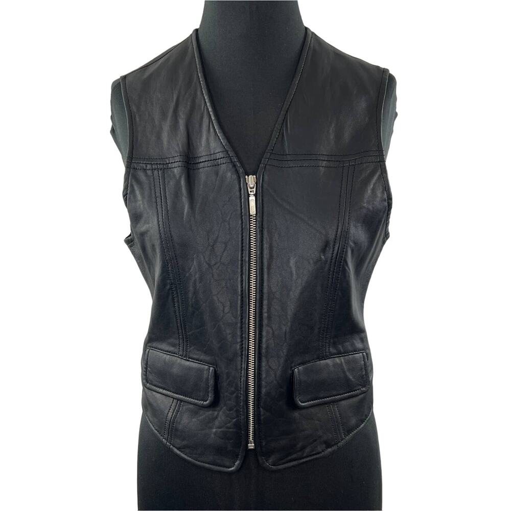LIMITED America Vintage Black Leather Women's Full Zip Vest Jacket The Limited M